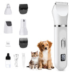 Qpets Pet Grooming Kit for Cats and Dogs with 4 Pcs Stainless Steel Tools featuring Spring Loaded Nail Clippers and Ergonomic Handles