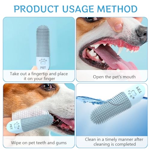 Qpets® Dog Finger Toothbrush, Food-Grade Cat Finger Toothbrush Pet Teeth Cleaning 360° High-Density Silicone Bristles, Effective Plaque Removal Versatile & Washable Pet Oral Care for Cat and Puppies