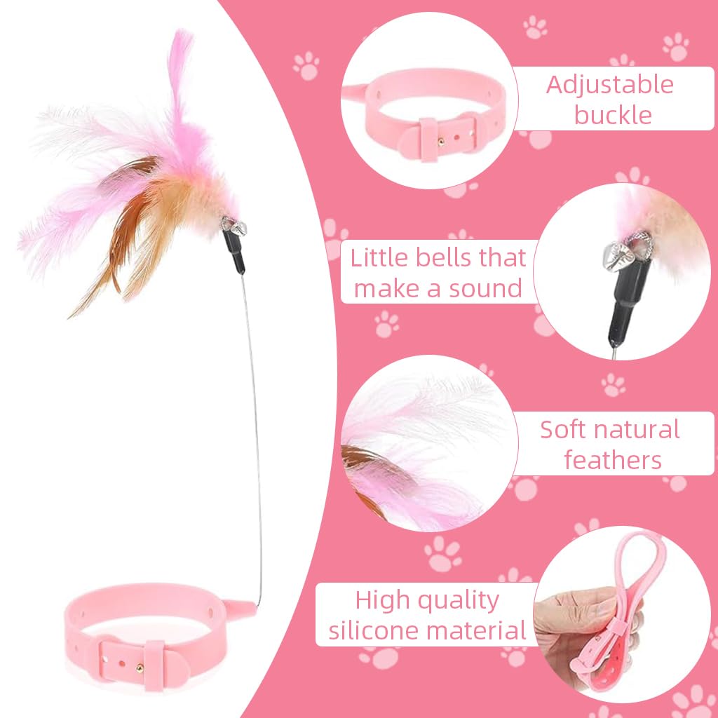 Qpets Cat Toys Feather Collar with 23cm Steel Wire Teasing Toy for Active Indoor Kittens