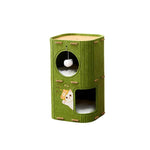 Qpets® Double Layer Felt Cat Hiding Cave Scratcher Cat House, Dual Door Holes Design, DIY Assembly Roofed Pet Play House with Hanging Fur Ball