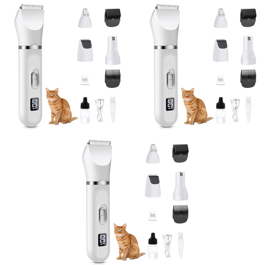 Qpets Dog Grooming Kit for Home Use with 3mm and 9mm Combs featuring Low Noise Motor | 4 in 1 Pet Trimmer