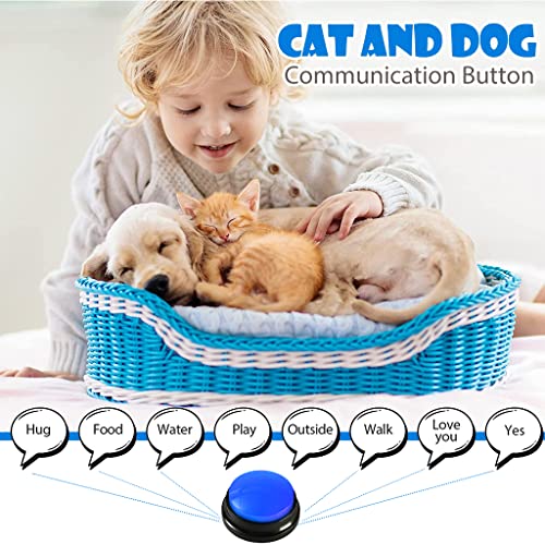 Qpets® Interactive Dog Toys Voice Recording Button Buttons for Communication Pet Training Buzzer 30 Second Record Playback Funny Gift Study Office Home Blue 2PCS