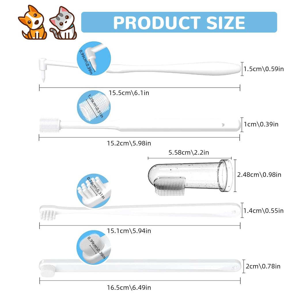 Qpets Dog Toothbrush Kit for Small Dogs with 5 Brushes featuring Silicone Finger Brush | Gentle Oral Care