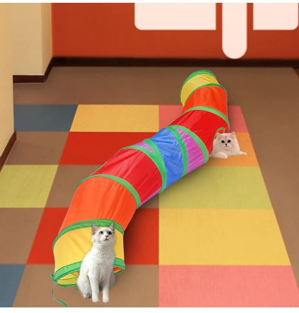 Qpets Cat Tunnel for Indoor and Outdoor Play with Two Vents and 48.2×9.7 in Space | Rainbow Color