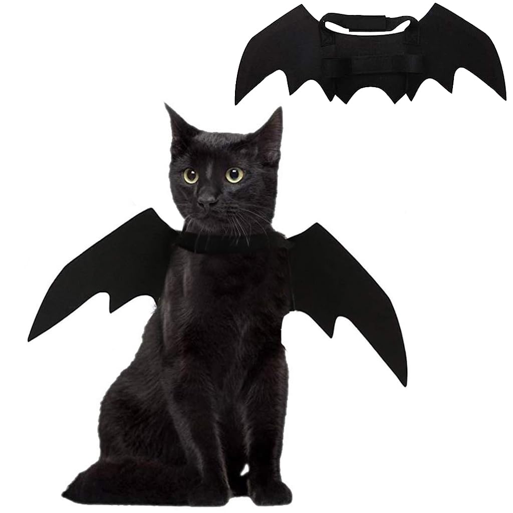 Bat Wing Costume for Cat Puppy Cat Clothes Bat Wing Collar for Halloween Cat Costume Adjustable Hoop and Loop Closure Halloween Party Favor Dress Up for Cat Puppy(Size: S)