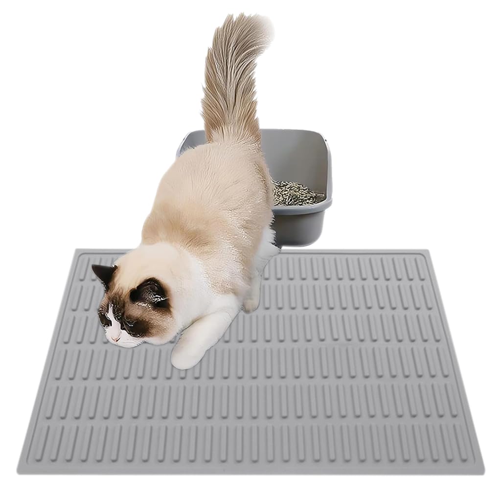 Qpets Cat Litter Mat for Cleaner Floors with Grooved Silicone Surface 24x14.96 in | Anti Slip Backing