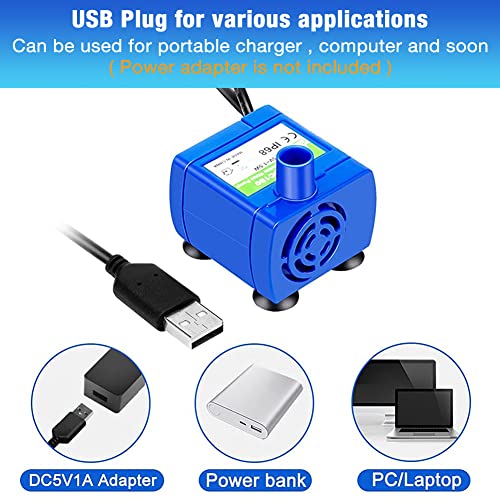 Qpets® Pet Water Fountain Pump Silent Upgraded USB Air with LED Indicator Light Automatic Power Outage After Shortage 5V Replacement 160L/h Max 2PCS