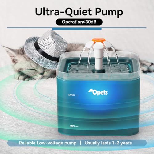 Qpets® 2.2L Cat Water Fountain Auto Pet for Cats with LED Light Cute Floral Ultra Quiet Dog Dispenser Filter Green 2 PCS