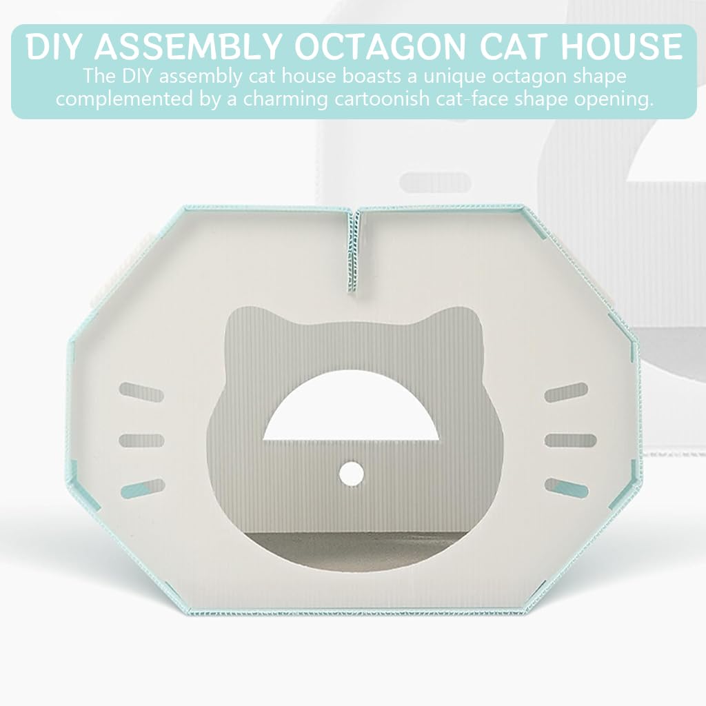 Qpets Cat House with Openable Roof and Scratcher Mat, 42x36x30cm BPA-Free PP | Octagon Design