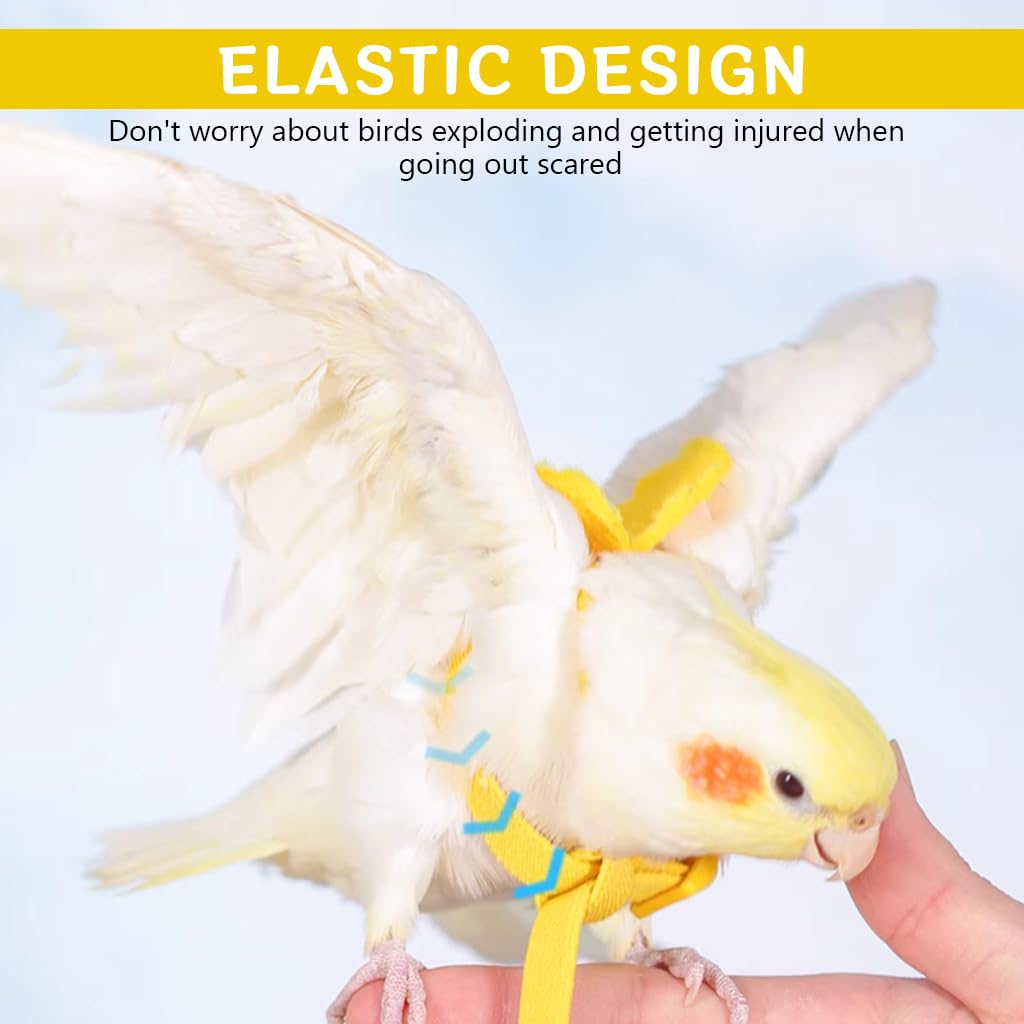 Qpets Bird Harness for Parrots with 2 m Elastic Leash and Quick Release Buckle | Adjustable Soft Belt