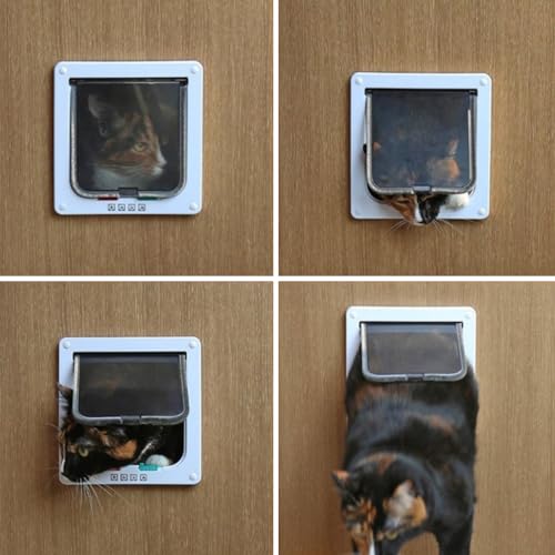 Qpets® Large Cat Door 4 Way Locking Pet Door for Small Dog Indoor Pet House Flap Flexible in Out Lockable One Way Two 28 x 25 x 5.5CM 3 PCS