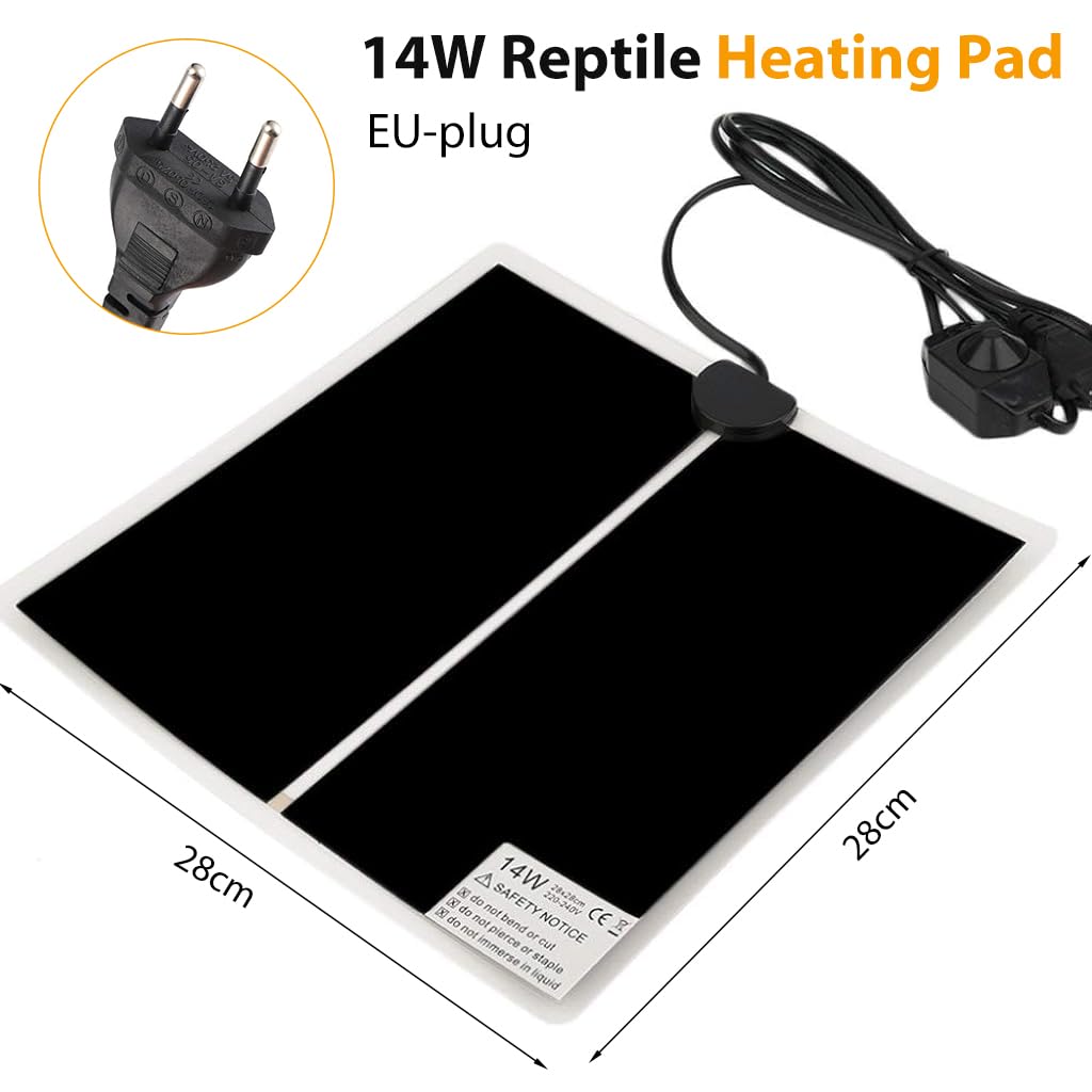 Qpets Reptile Heating Pad 14W 11x11 in for Snakes and Lizards with Adjustable Controller | IPX7 Waterproof Warm Board