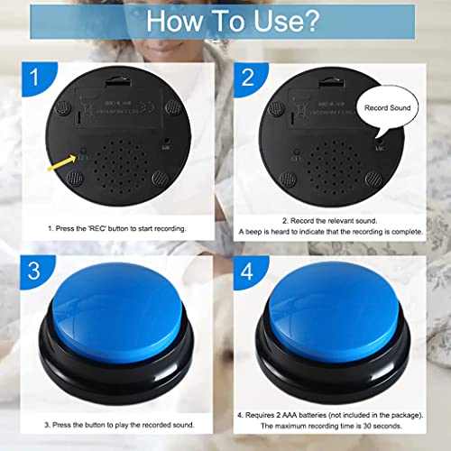 Qpets® Interactive Dog Toys Voice Recording Button Buttons for Communication Pet Training Buzzer 30 Second Record Playback Funny Gift Study Office Home Blue 2PCS