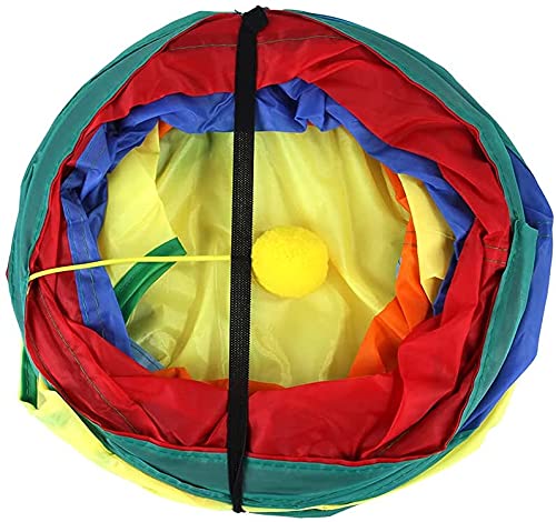 Qpets Cat Tunnel Toys for Indoor Play with 25 cm Diameter 80 cm Length and 3 Way Foldable Design | Rainbow Crinkle Tube for Kittens and Puppies