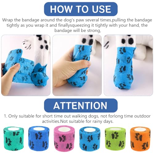 Qpets® Dog Bandages for Walk, Self-Adhesive Pet Wrap with Cute Paw Print, Waterproof & Breathable Non-Woven, Lick-Proof Recovery Bandage for Cat/Dog Wounds (2Pack)