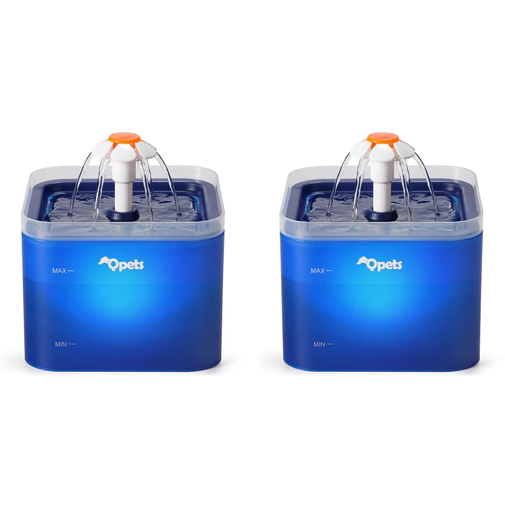 Qpets Cat Water Fountain 67oz 2.0L with LED Light and Ultra Quiet Pump | 3 Flow Designs