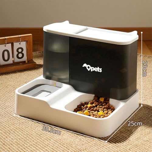Qpets® Polypropylene 2 in 1 Automatic Food Feeder and Water Dispenser 3L Cat Food 1L Auto Dog for Pets Puppy Kittens 23 X 25 X 23 Cm 3 PCS