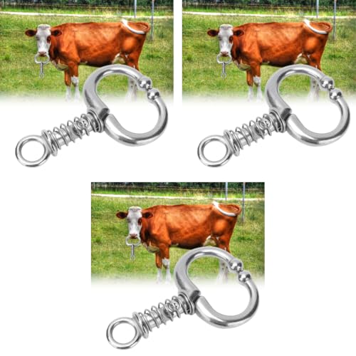Qpets® Cattle Nose Ring No-Piercing Bull Clip-on Stainless Steel Detachable Cows 3 PCS