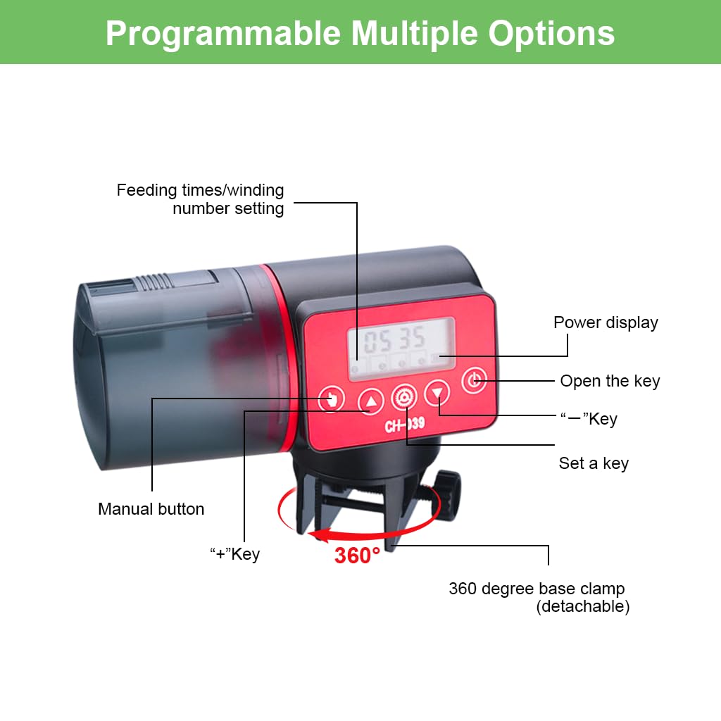 Qpets Automatic Fish Feeder for Aquariums with 200ml Capacity and Adjustable Outlet | Digital LCD Timer for Scheduled Feeding