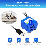 Qpets® Pet Water Fountain Pump Silent Upgraded USB Air with LED Indicator Light Automatic Power Outage After Shortage 5V Replacement 160L/h Max 2PCS