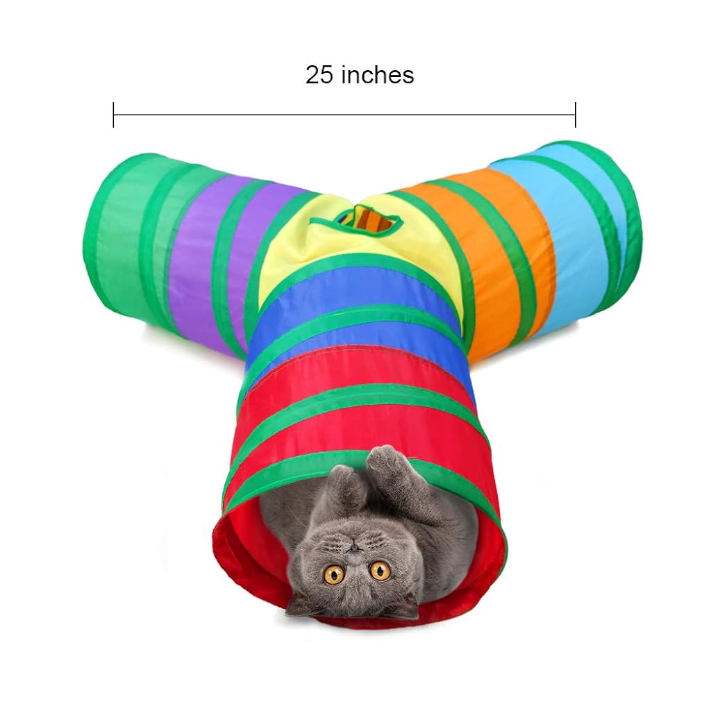 Qpets® 3 Way Rainbow Cat Tunnel Toys for Small Cats Pet Tube Collapsible Play Kitten Playing Indoor Outdoor Kitty Puppy Puzzle Exercising Hiding Training 2 PCS