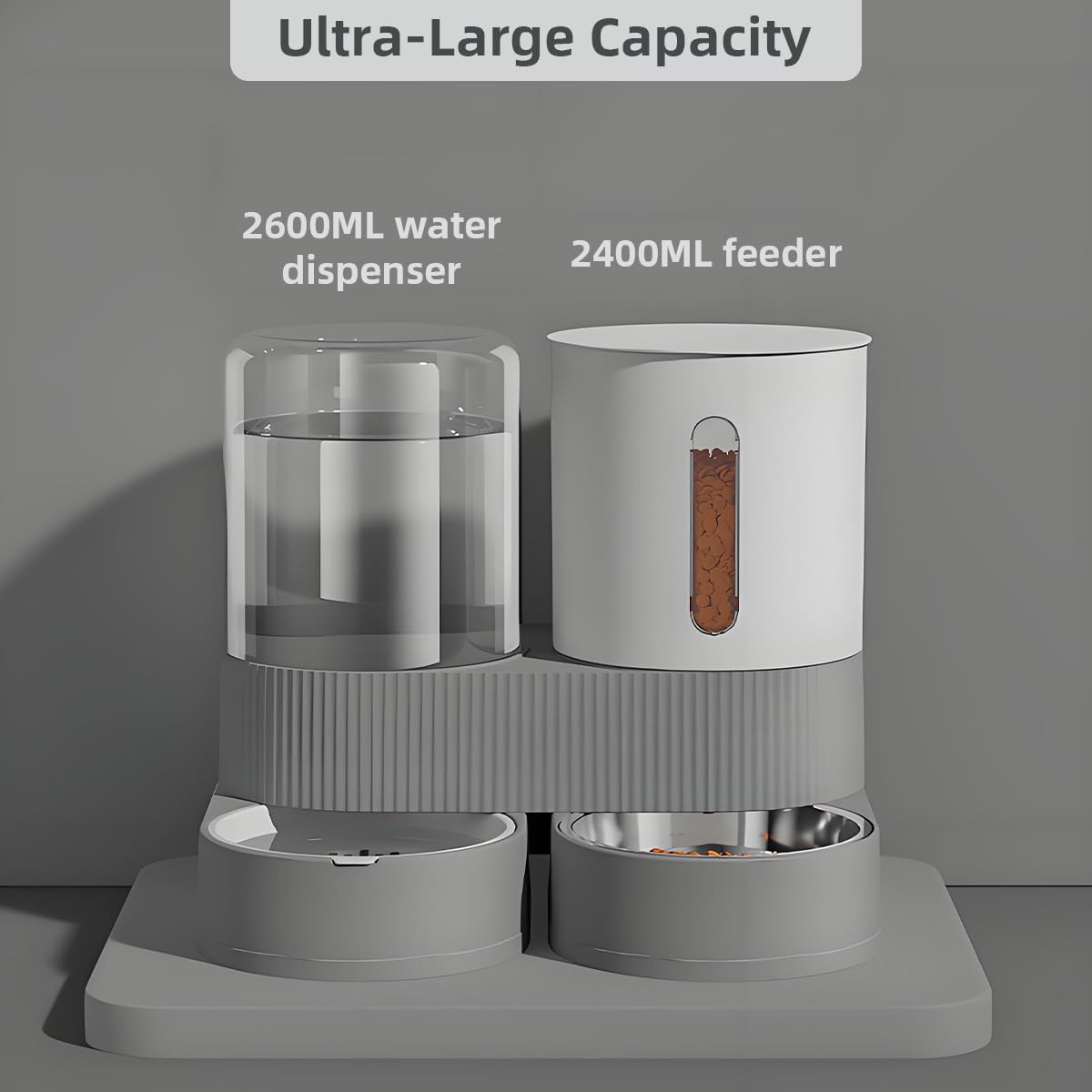 Qpets Dog Cat Feeder for Automatic Food and Water with 2.3L Capacity | No Jam Design