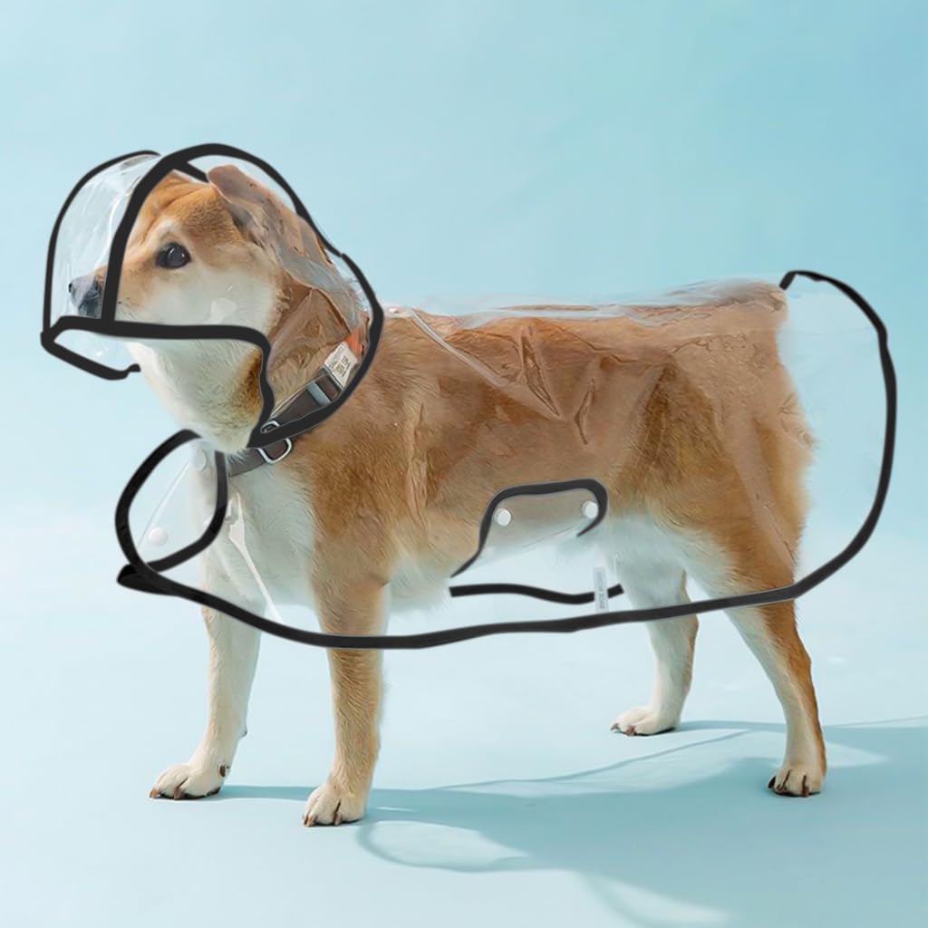 Qpets Dog Raincoat for Outdoor Walks with Dual Row Buttons and Clear EVA Hooded Design