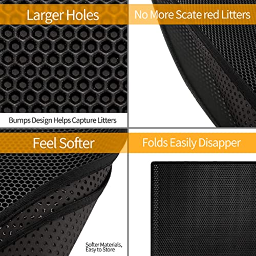 Qpets® Cat Litter Mat Litter Box Honeycomb Double Layer Tray Waterproof EVA Material Durable Washable Play Easy Clean Filter Any Sand Black 45 x 60CM 3PCS