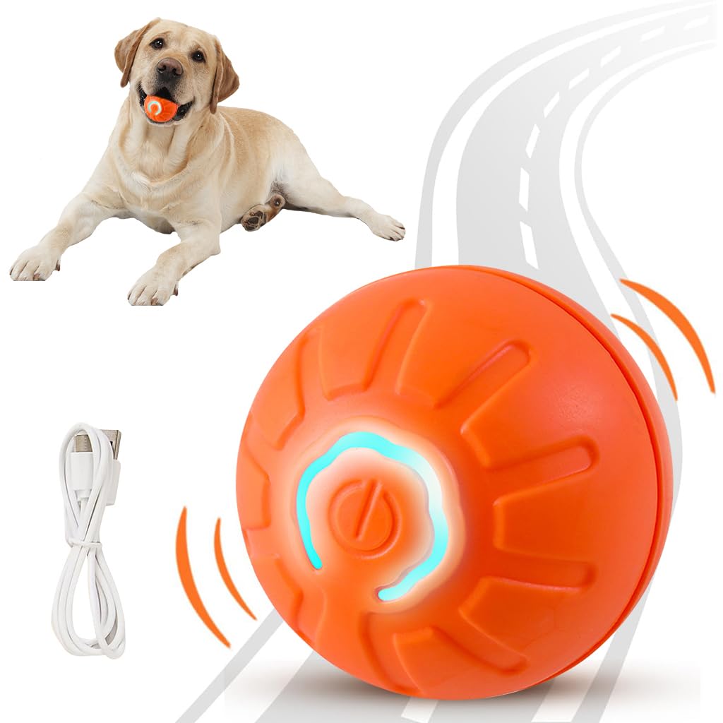 Qpets Small Dog Ball for Indoor and Outdoor Play with 60 Minute Charge and Vibrant Lights | Non Toxic Rubber Toy Relieves Anxiety