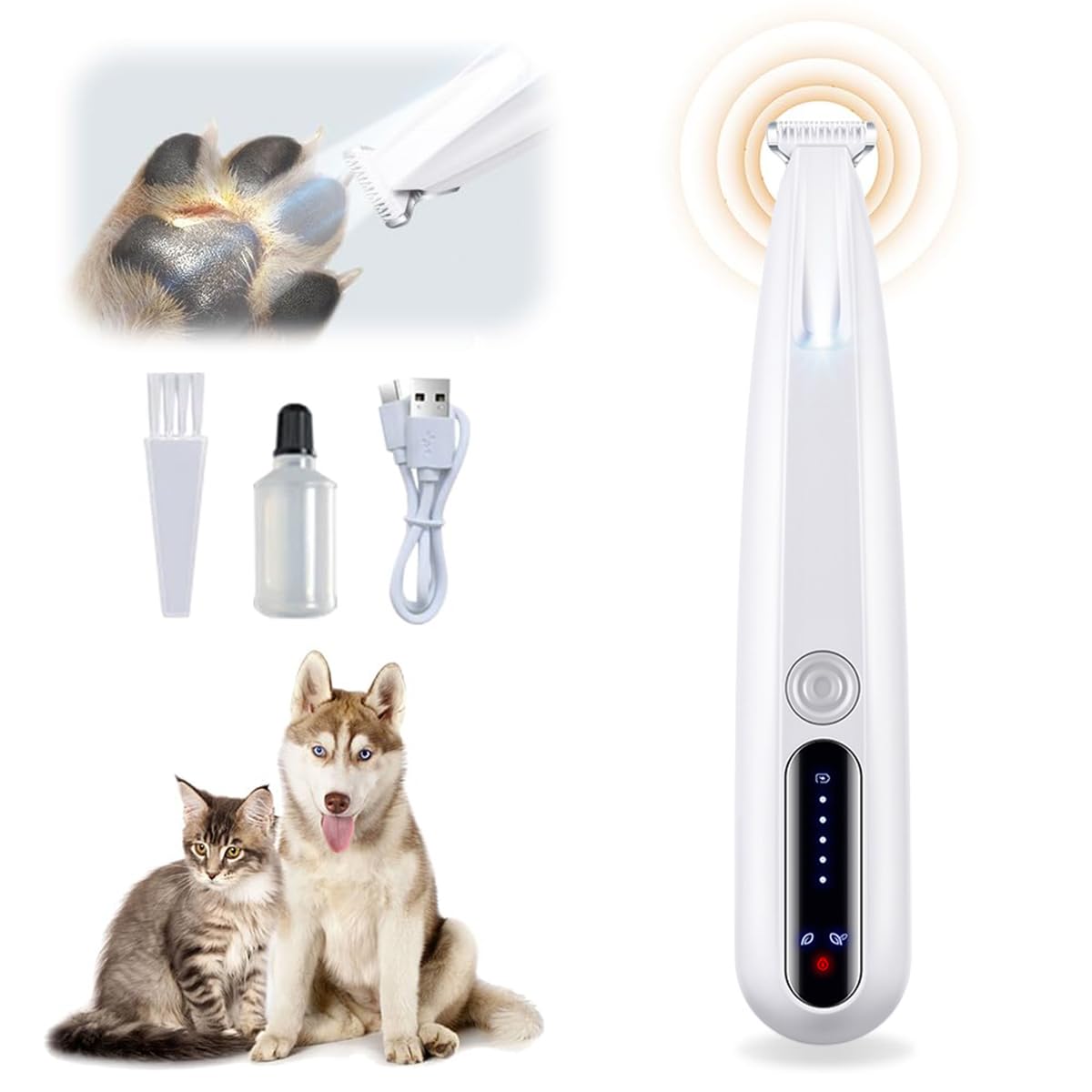 Qpets Dog Paw Hair Trimmer with 18mm Head and LED Light for Paws Ears and Butt | USB Rechargeable