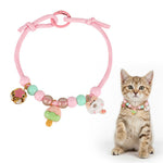Qpets® Cat Rope Collar with Ring Clasp, Adjustable Handmade Pink Nylon Rope Beaded Fashion Collar with Cute Pendant Ornament Fashion Cat Ornament Accessory Gift