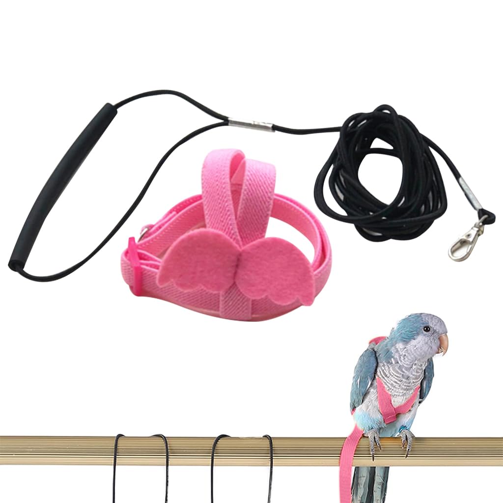 Qpets Parrot Bird Harness for Outdoor Flight with 2m Elastic Leash and Angel Wings | Pink M