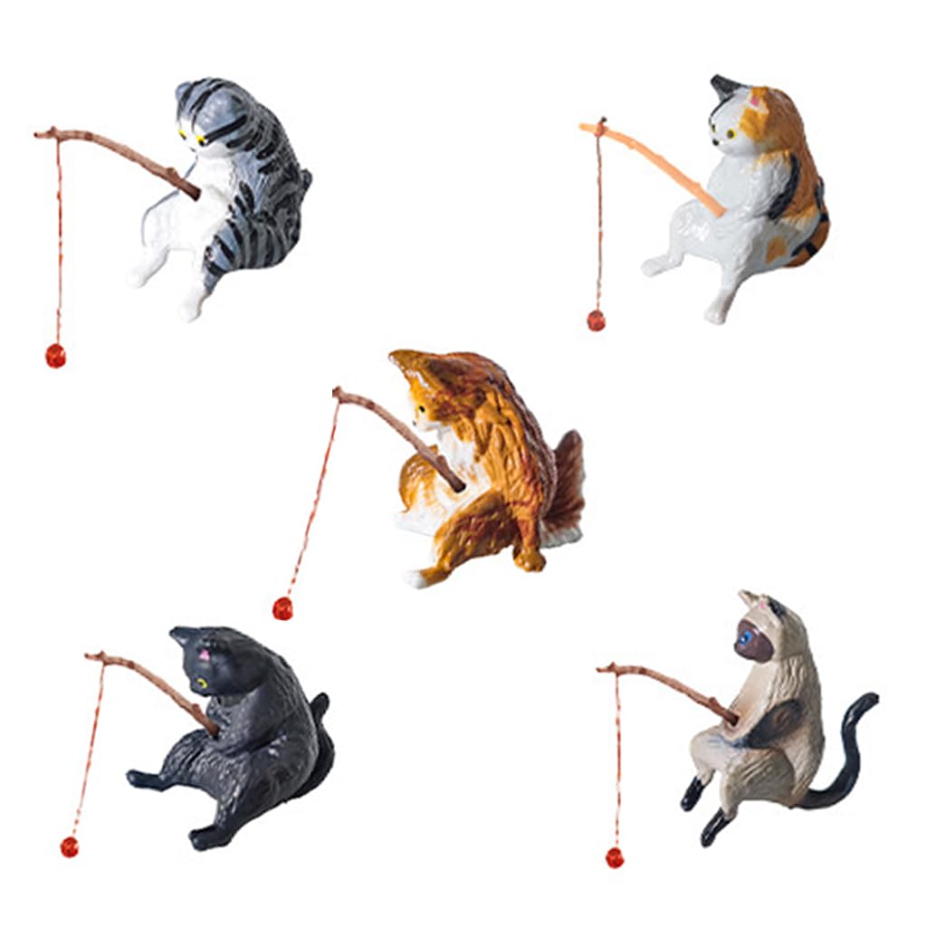 Qpets Fish Tank Accessories for Desk and Aquarium Decor with 2 in PVC Kitty Figurines 5 Pack