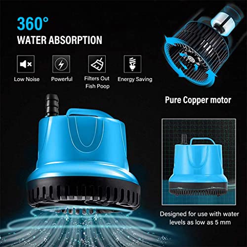 Qpets® 1800LH Submersible Water Fountain Pump Mini 25W Aquarium Air for Pond Power Large Circulation with Suction Cup Bottom Fish Garden 3 PCS
