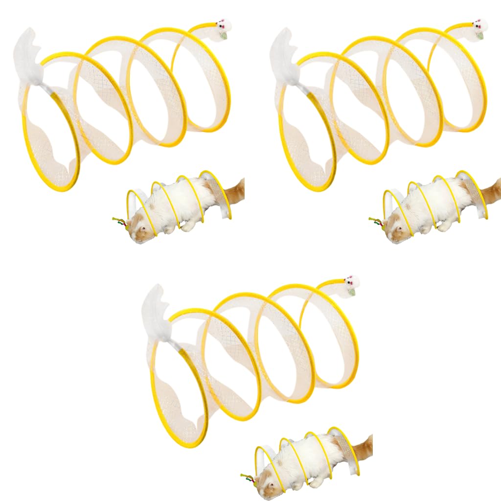 Qpets Cat Tunnel for Indoor Cats with Elastic Spring and Feather Toys | 3 PCS Collapsible Playhouse