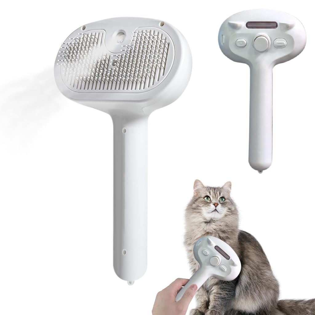 Cat Hair Brush, 3 in 1 Pet Slicker Brush with Mist Sprayer & UV LightShedding Hair Brush Pet Grooming Brush Self-CleaningShedding Hair Brush Remove Mat Pet Hair Brush for Dogs Cats