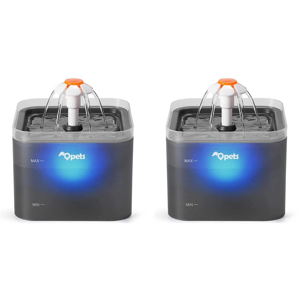 Qpets Cat Water Fountain with LED Light 67oz 2.0L Ultra Quiet Pump and 4‑Stage Filter | Grey
