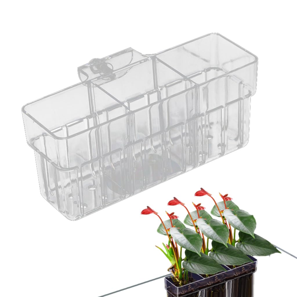 Qpets Aquarium Plant Basket for Fish Tank with 3 Compartments and Screw-Fixed Acrylic Design