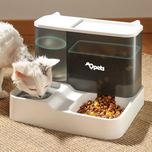 Qpets® Polypropylene 2 in 1 Automatic Food Feeder and Water Dispenser 3L Cat Food 1L Auto Dog for Pets Puppy Kittens 23 X 25 X 23 Cm 3 PCS