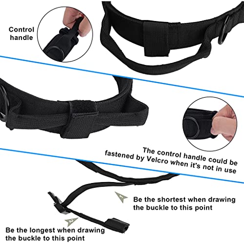 Qpets® Dogs Collar for Large Adjustable Nylon Tactical Belt with Strap Handle Training Quick Release Metal Buckle Medium Adult 43-52Cm Black 2PCS