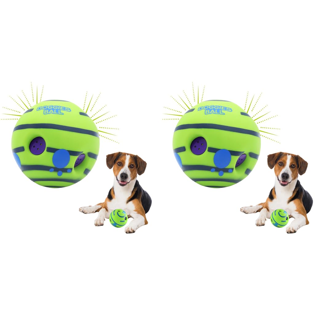 Qpets Dog Toy Balls for Medium Large Dogs with 14cm Size and Three Sound Tubes | Eco PVC Chew Playset 2 PCS