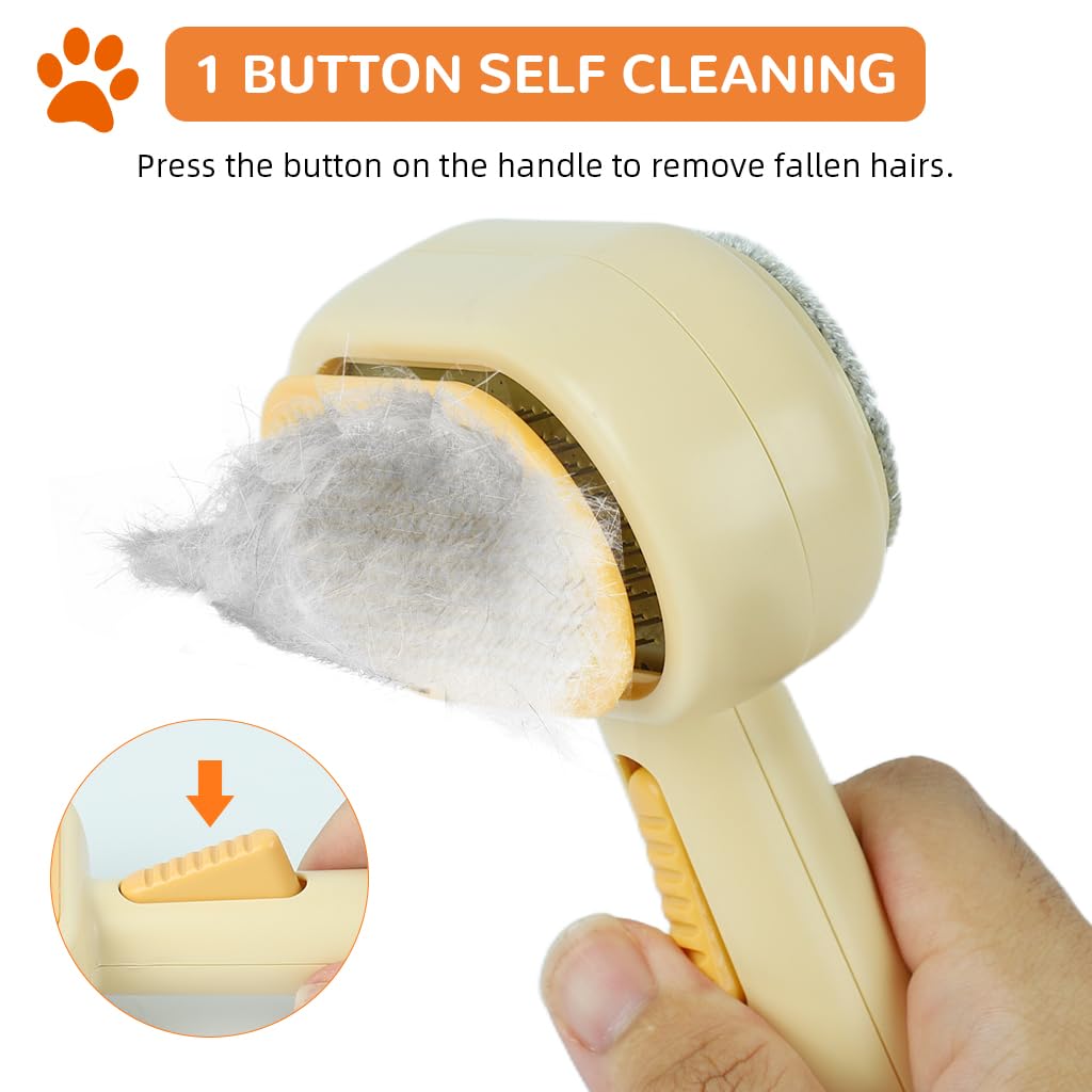 Qpets Dog Brush for Grooming with 60° Curved Bristles and Self Cleaning Slicker Head | Comfortable Grip for Cats and Dogs