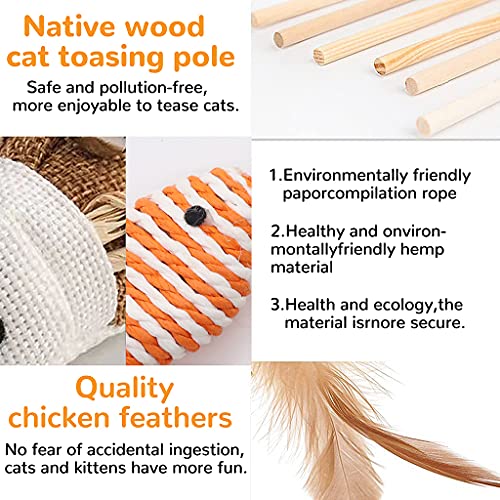 Qpets® Premium Cat Toy Interactive Toys Set of 5 Teaser Wand Pet Activity Fishing Rod with Mouse Natural Feathers for Kittens to Play Games 2PCS