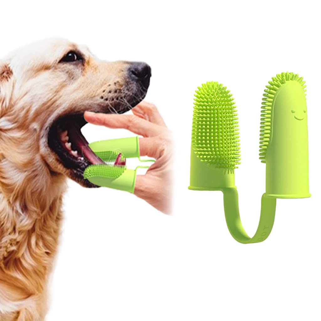 Qpets Two Finger Dog Toothbrush for Teeth Cleaning with Soft TPU Sleeve and Densed Bristles | Gentle Dental Care for Puppies and Cats