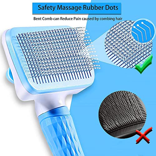 Qpets® Slicker Dog Comb Hair Brush Pet Grooming Massaging Use to Clean Loose Fur Dirt Great for Dogs Cats with Short Medium Long Hair Blue 2PCS