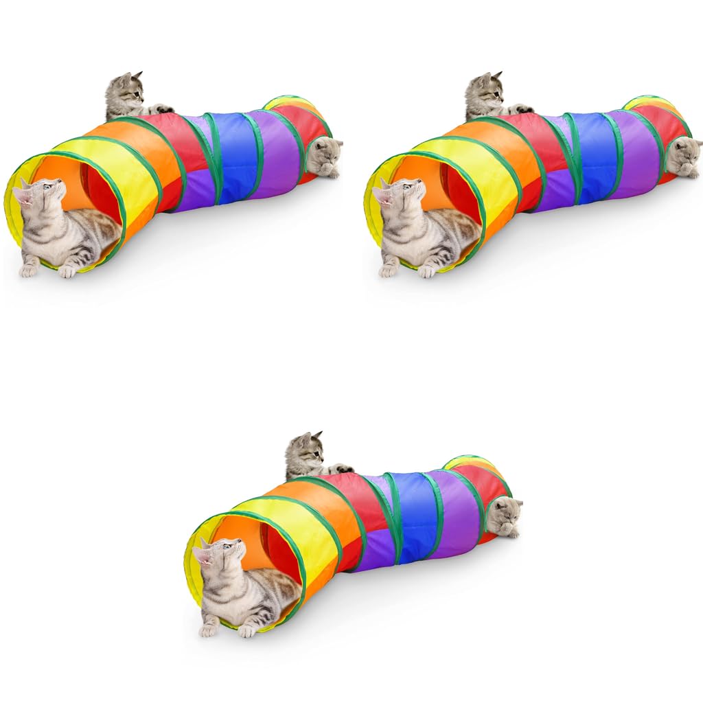 Qpets Cat Toys Tunnel for Indoor and Outdoor Play featuring 2 Way Design and Rainbow Color