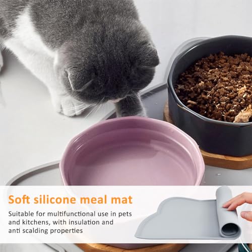 Qpets® Pet Feeding Mat Dog Cat Food Silicone Easy Cleaning Anti-Slip Floor Tray Grey 44x24cm 2 PCS