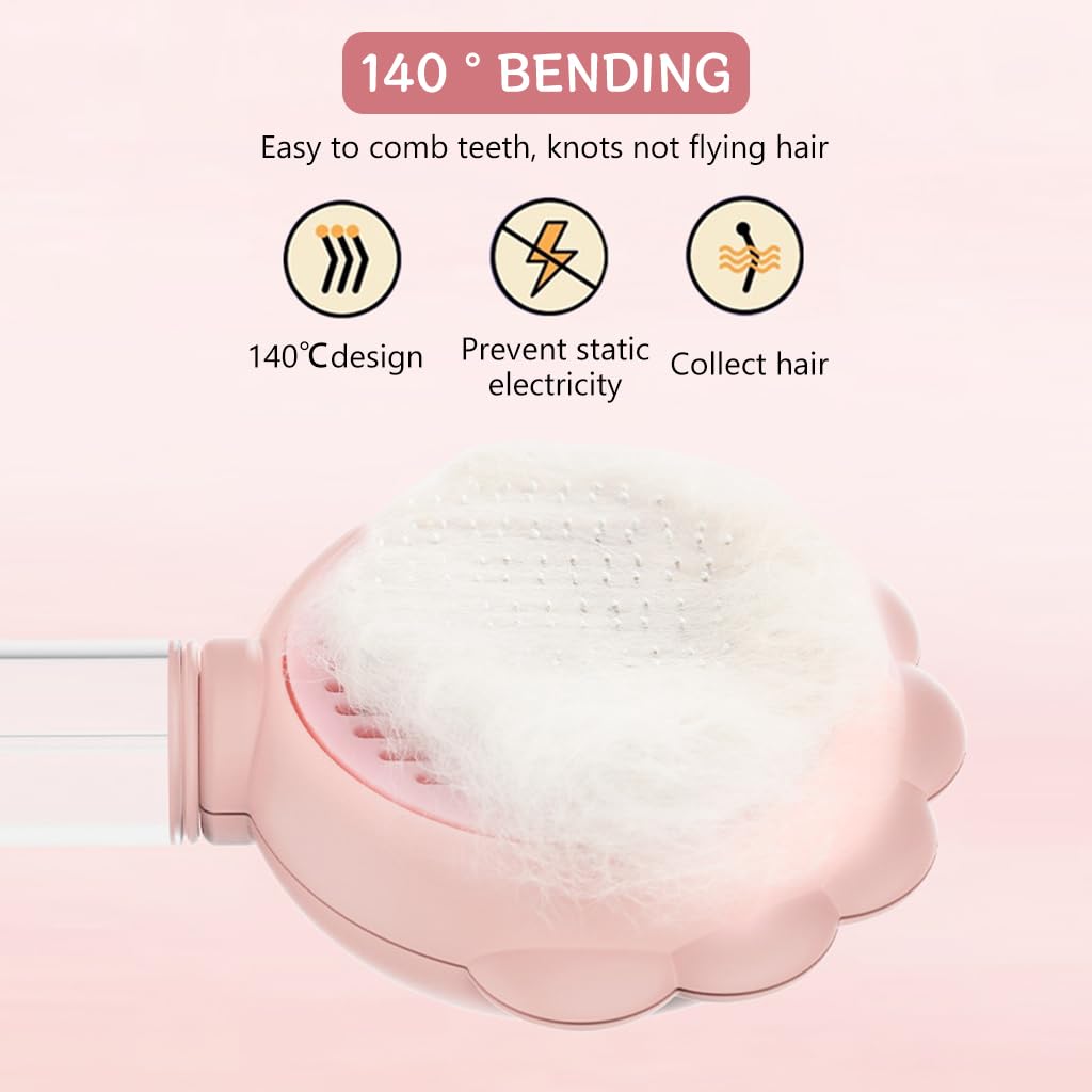 Qpets Cat Brush for Detangling and Shedding with Long Handle and Mist Sprayer | Easy One Button Cleaning