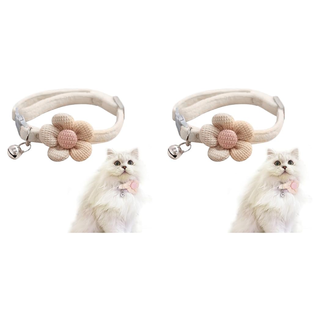 Qpets Cat Collar with Flower and Bell featuring Soft Plush Quick Release | 2PCS Set