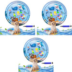 Qpets® Cat Water Bed Mat Summer Cooling Pet Bed with Air Pump Anti-Scratch Thicken PVC Built-in Fish Ornaments for Interactive Toy Play for Indoor Outdoor Repair Subsidy 3 PCS